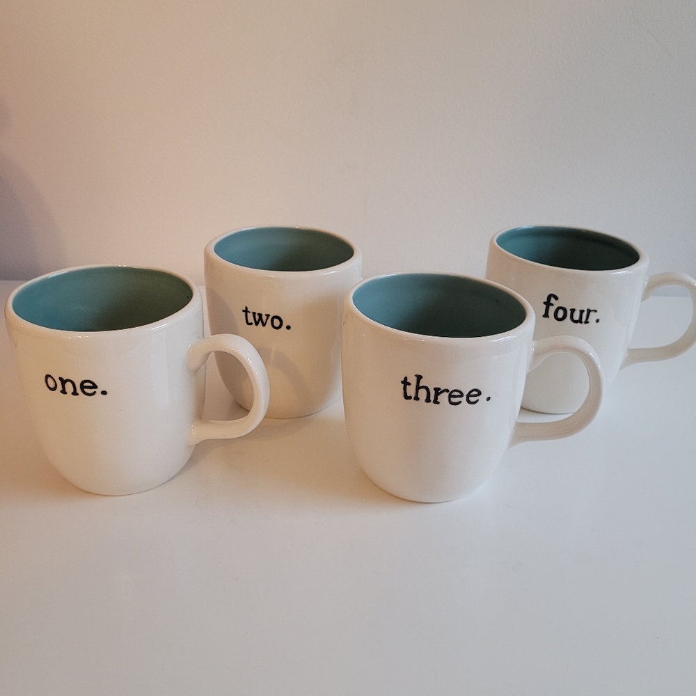 Magenta Exclusive by Rae Dunn White and Blue Modern  Mugs Set of 4 Numbered